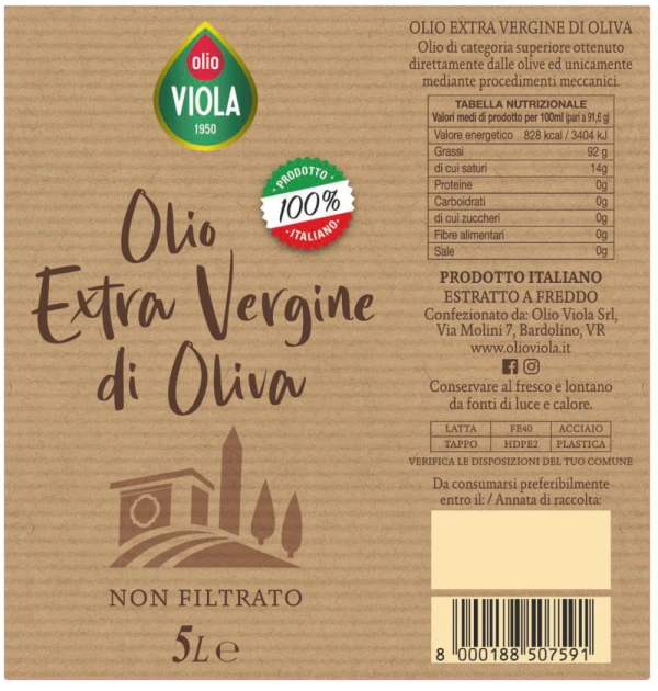 OLIO EXTRA VERGINE NOVELLO 2024 NON FILTRATO - Latta 5 L